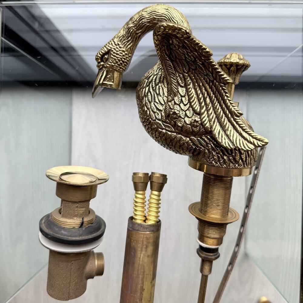 Vintage Gold Brass Swan Sink Tub Spigot Faucet Fixture Hardware Metal Spain